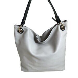 Isabelle Gray Faux Leather Tote Bag With Black Handles & Gold Accents